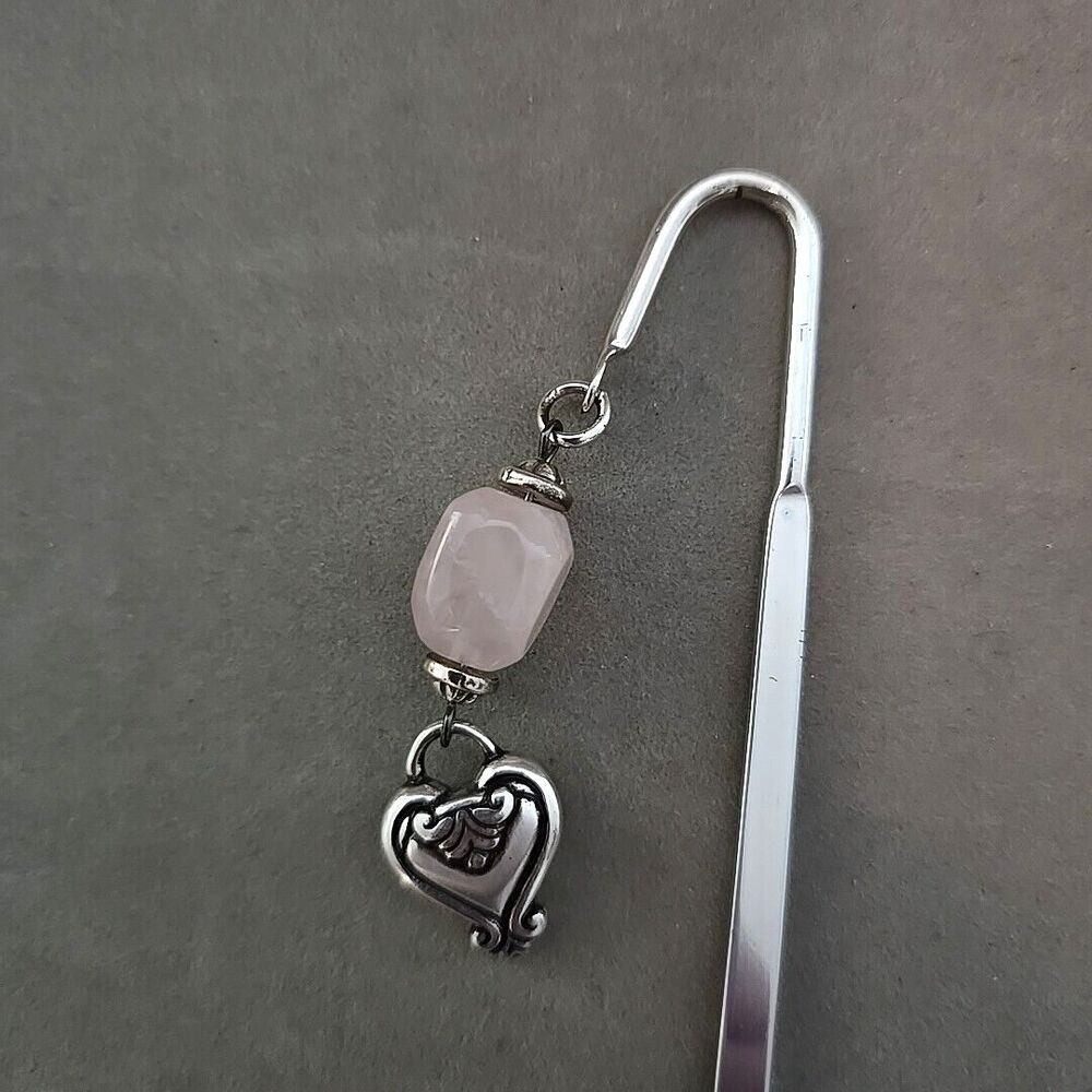Brighton Blaire Pink Bead Brushed Silver Heart Book Mark